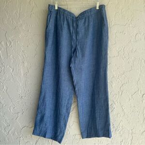 CHARTER‎ CLUB Linen Pants Women 12 Pull On Wide Leg Stretch Waist Resort Beach